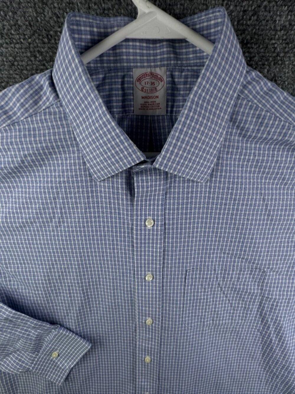 Brooks Brothers Non Iron Button Up Shirt Long Sleeve Blue Plaid 17 35 Madison